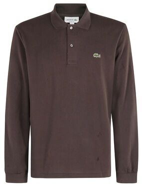 Lacoste Men’s Long Sleeve Polo Shirt - Dark Brown with Green Crocodile